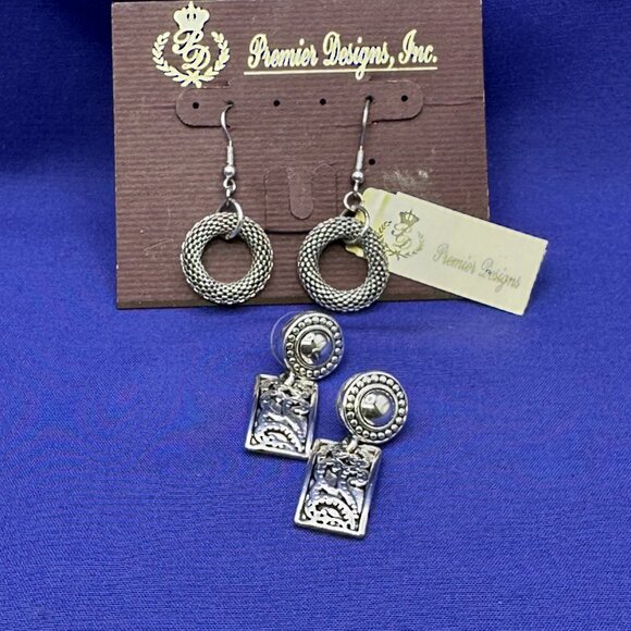 Set of 2 Pairs Premier Designs Silver-Tone Earrings - Picture 1 of 9